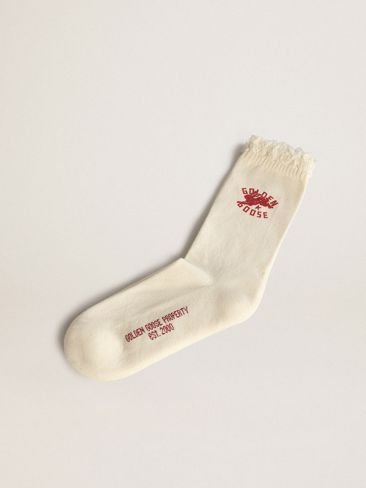 Golden Goose - Heritage white socks with frayed edges and CNY logo in 