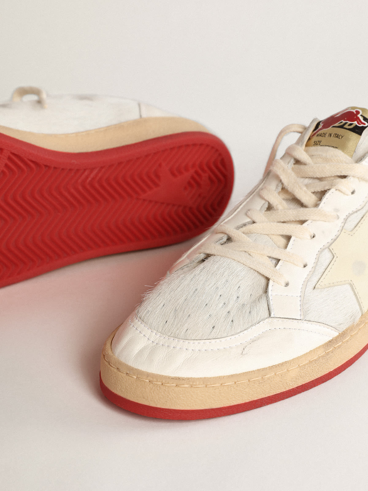 Men’s Ball Star LTD CNY in white pony skin with leather star | Golden Goose