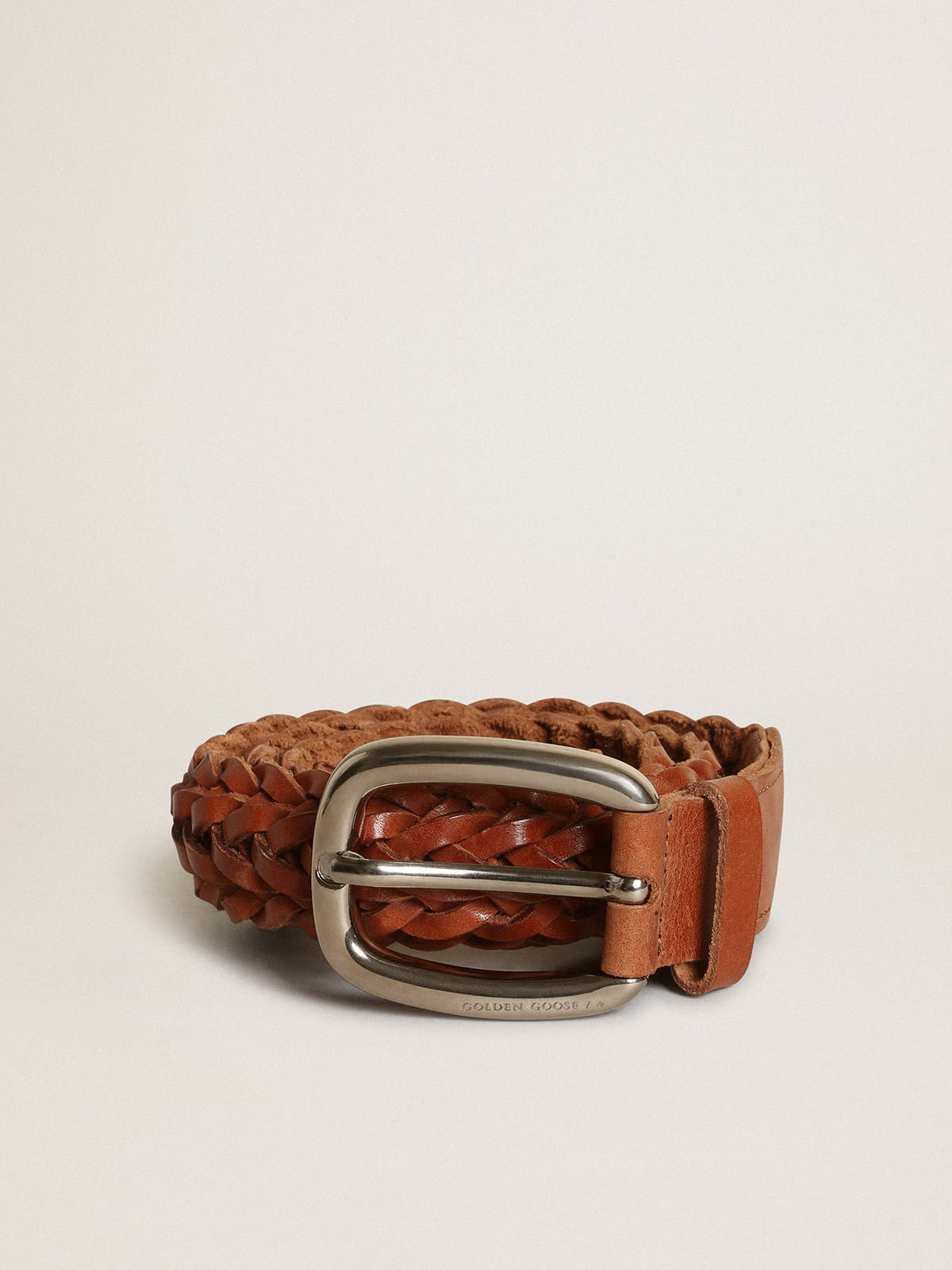 Brown braided leather belt, Men's Belt