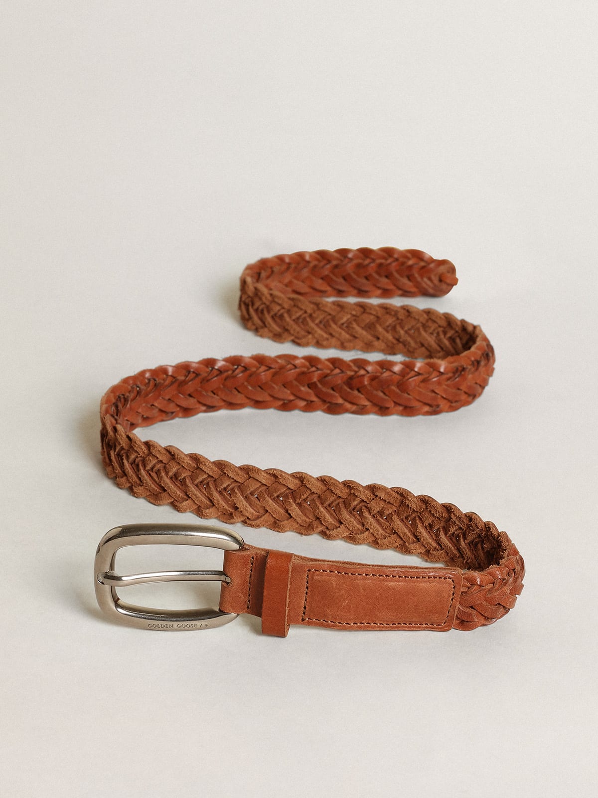 Thick Cross-Braided Brown Leather Belt