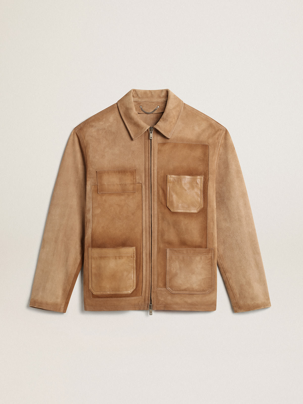 Golden Goose - Sand-colored leather jacket with patches and zip fastening  in 