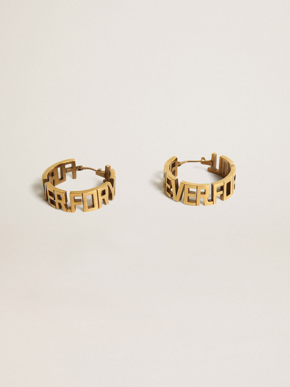 Golden Goose - Hoop earrings in old gold color with Forever For You lettering in 