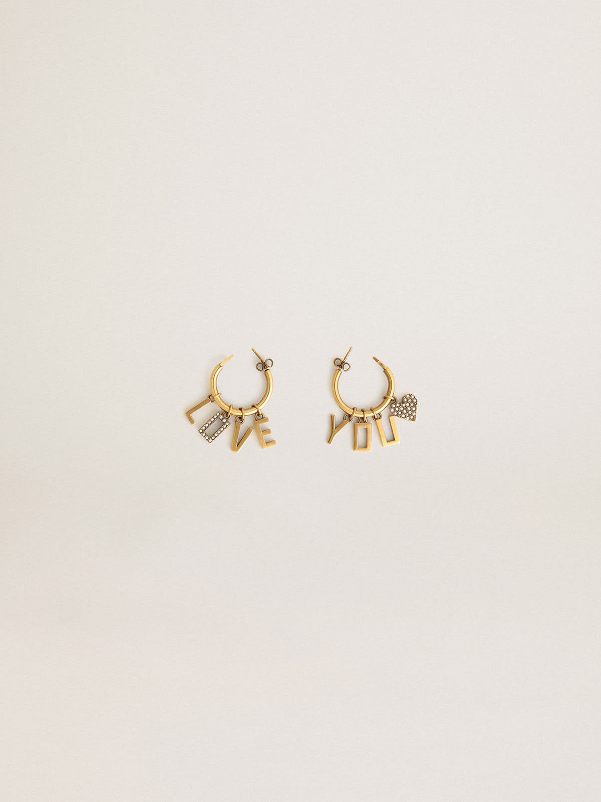 Golden Goose - Hoop earrings with drop Love You lettering and crystals in 