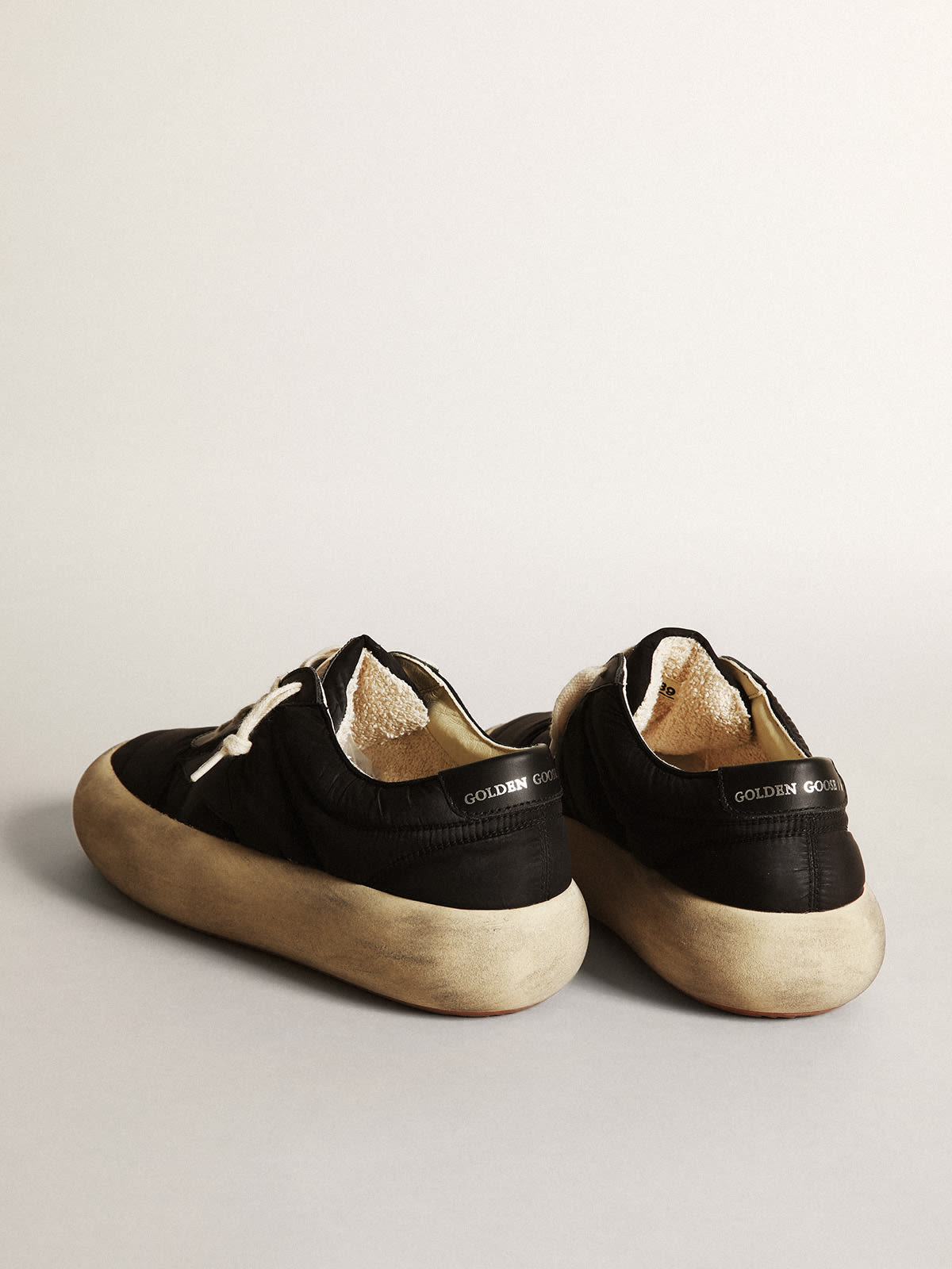 Golden Goose - Space-Star shoes in black nylon with black leather star and heel tab in 