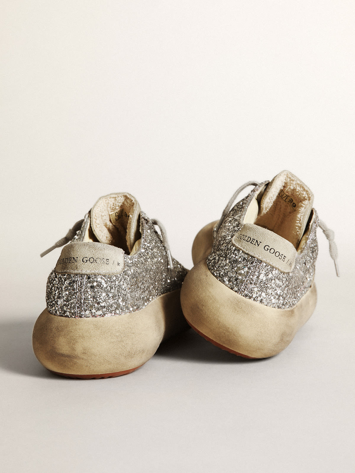 Golden Goose - Space-Star shoes in silver glitter with ice-gray suede star and heel tab in 
