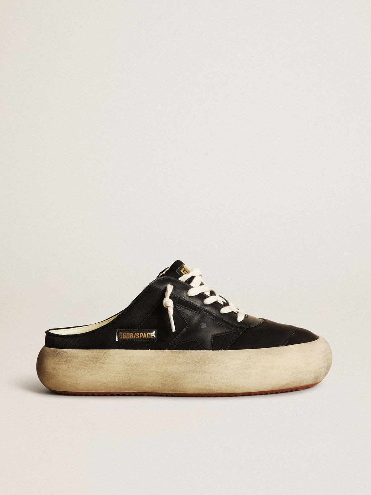 Golden Goose - Women's Space-Star Sabots in black nylon with black leather star in 