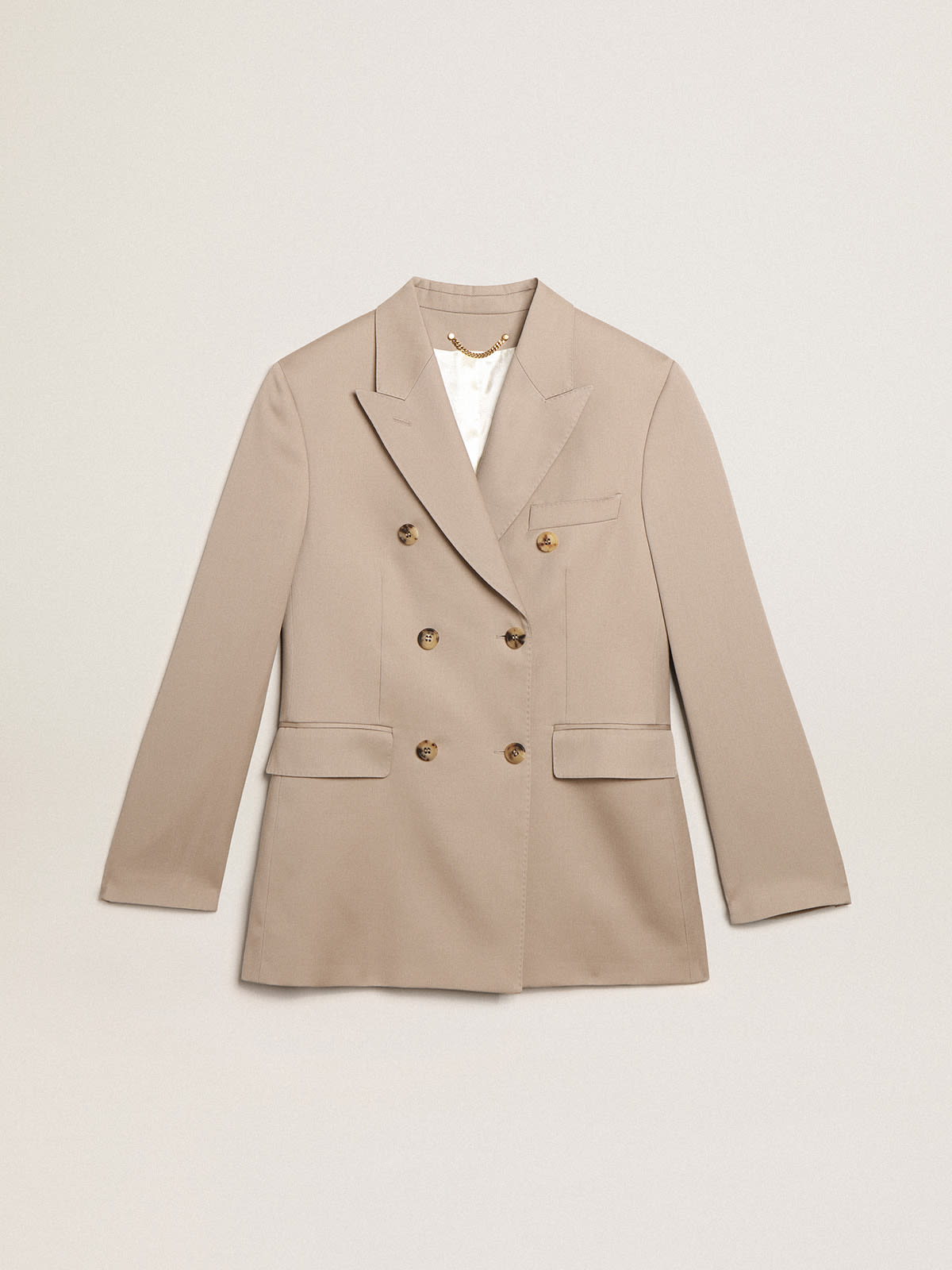 Golden Goose - Double-breasted blazer in light beige wool gabardine in 