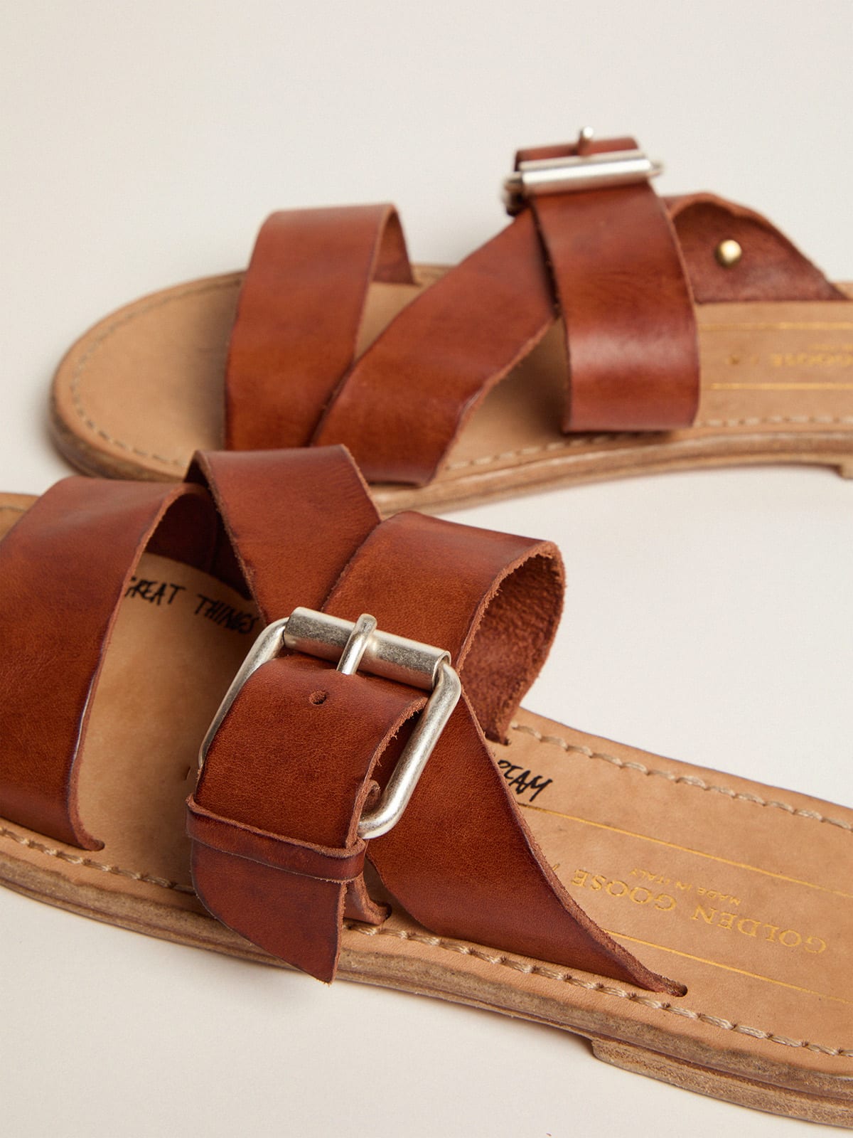 Golden Goose - Margaret flat sandals in resin-coated leather in 