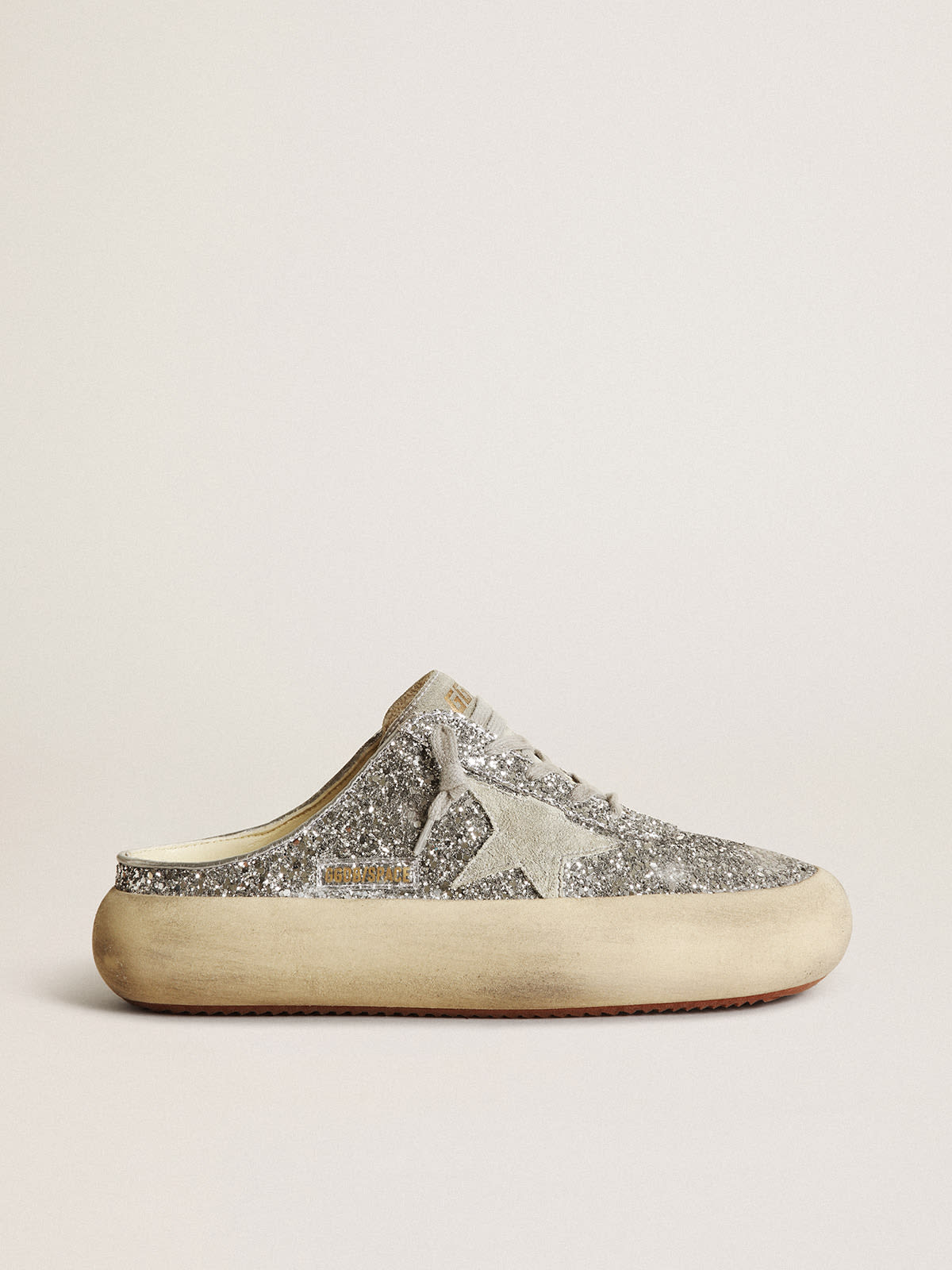 Golden Goose - Space-Star Sabots in silver glitter with ice-gray suede star and tongue in 