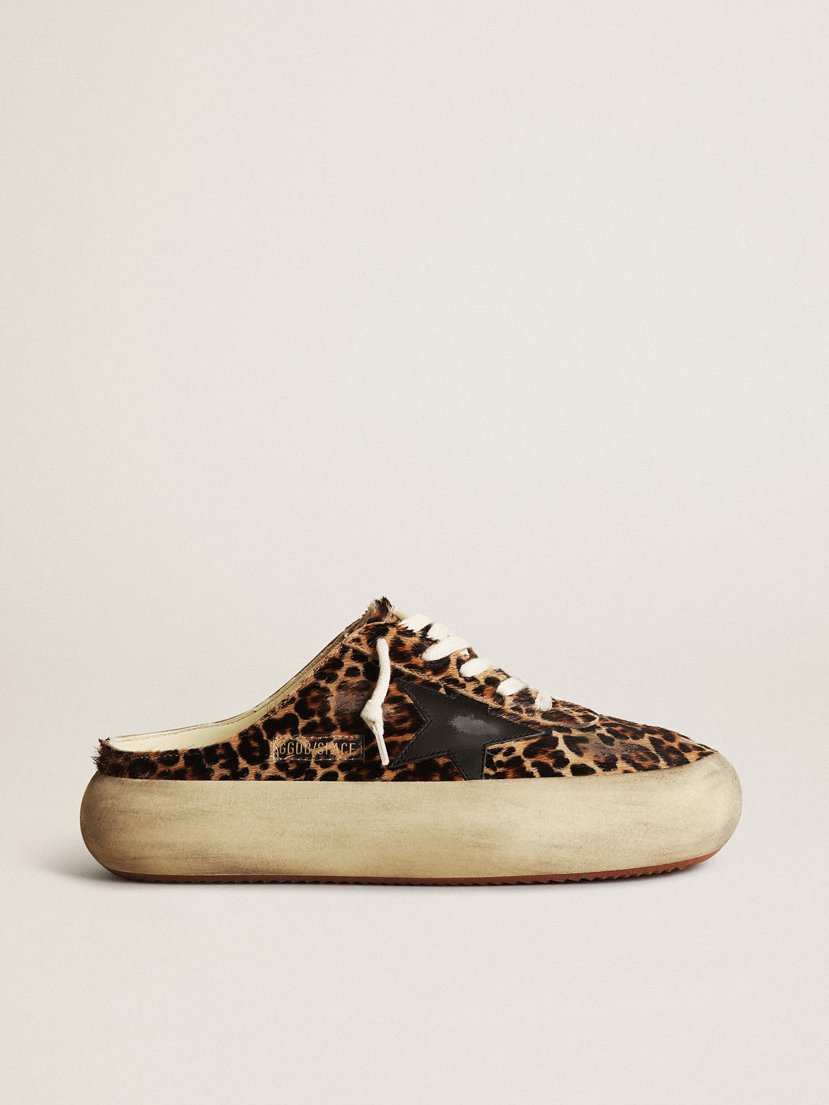 Golden Goose - Women's Space-Star Sabot in leopard print pony skin with black star in 