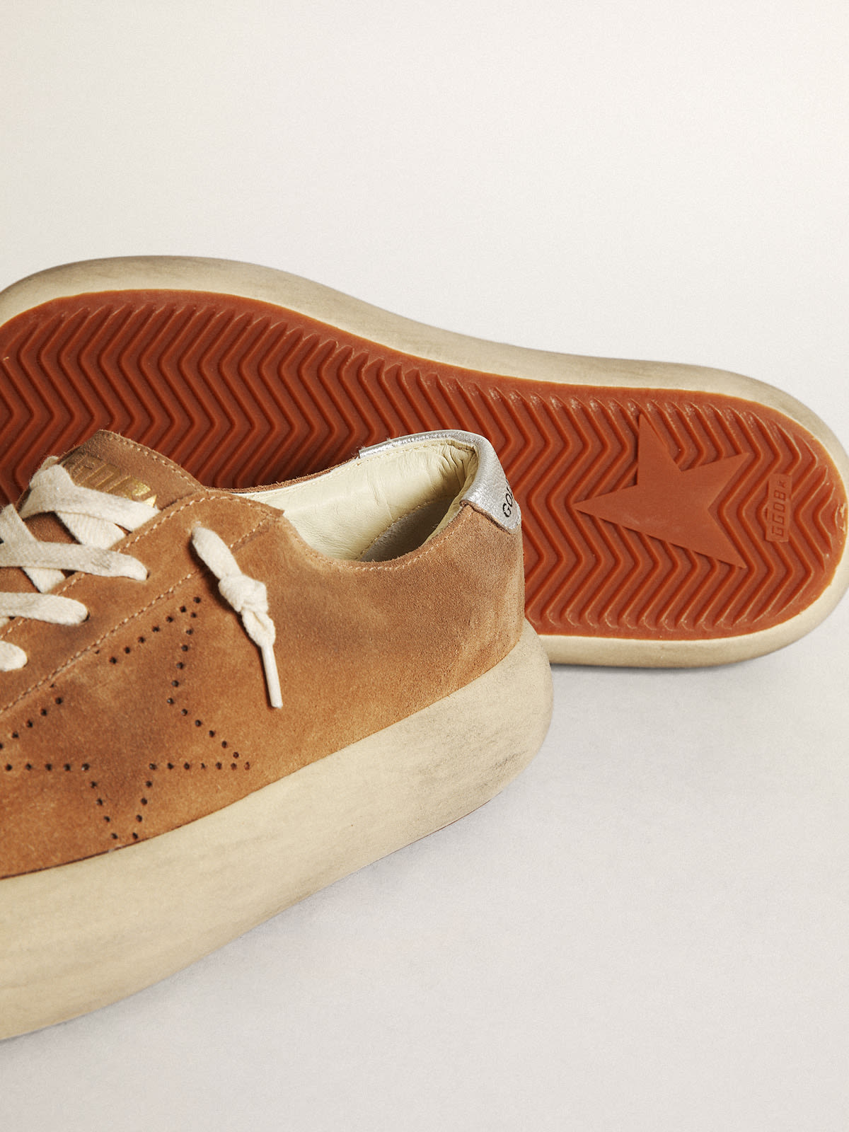 Golden Goose - Women's Space-Star in tobacco-colored suede with perforated star in 