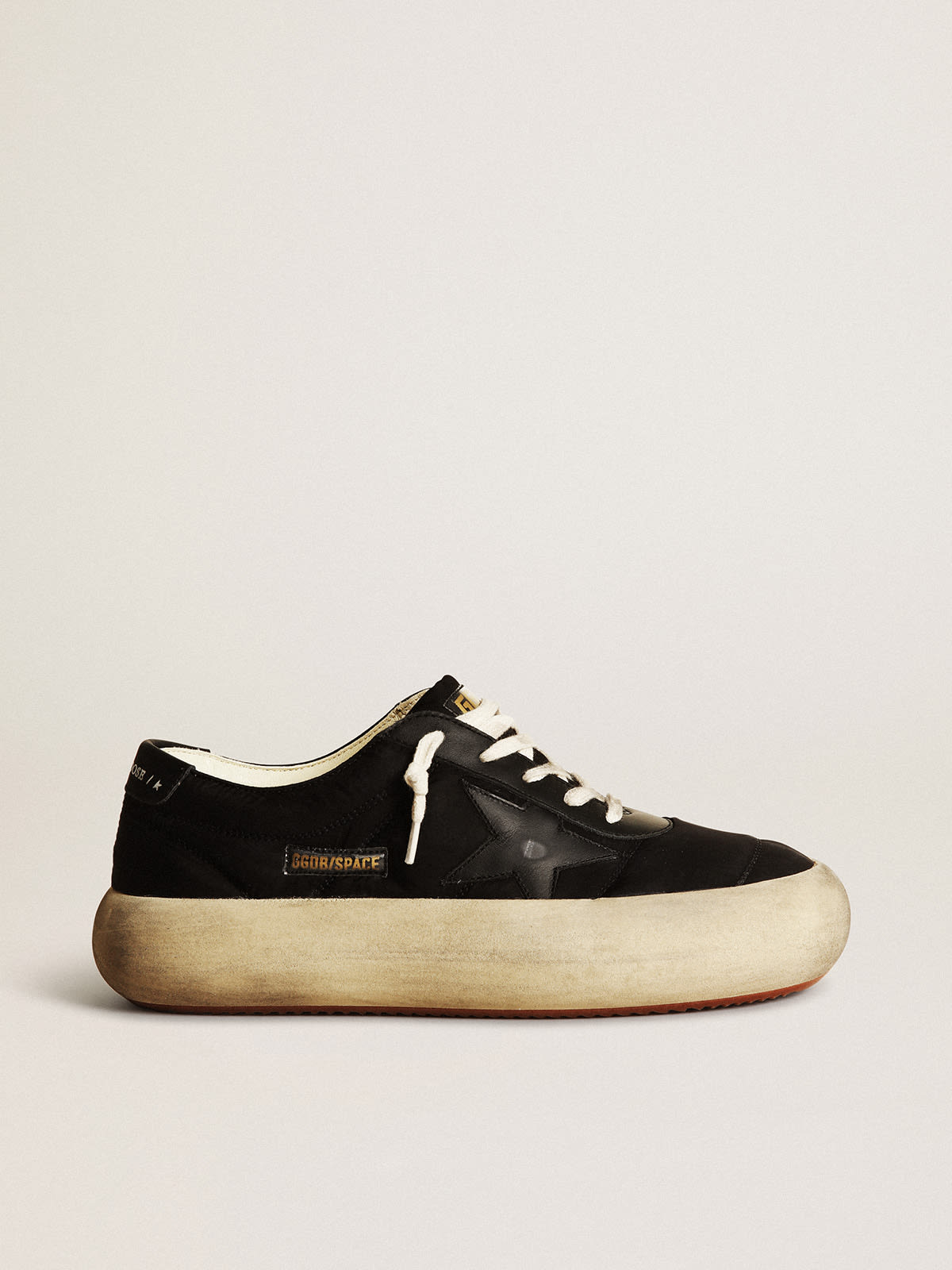 Golden Goose - Space-Star shoes in black nylon with black leather star and heel tab in 