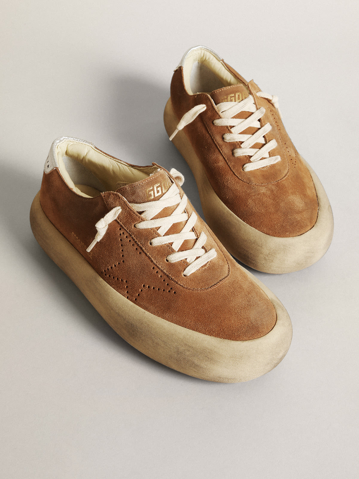 Golden Goose - Women's Space-Star in tobacco-colored suede with perforated star in 