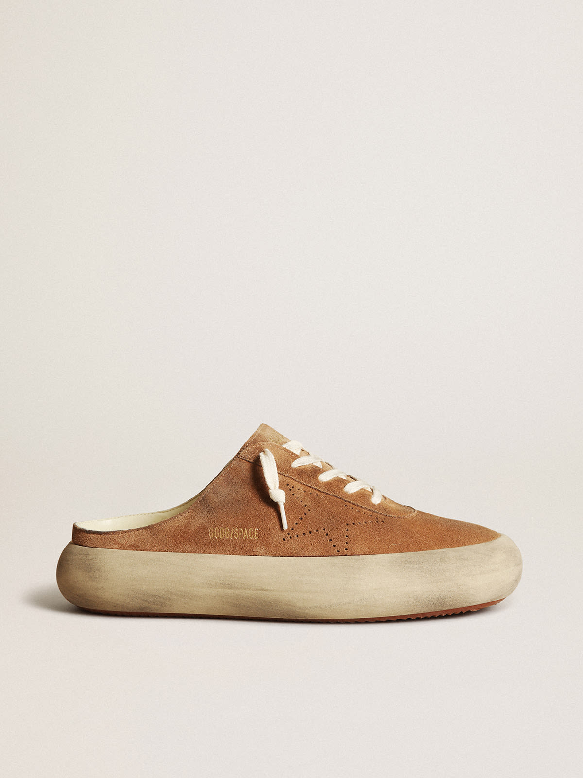 Golden Goose - Men's Space-Star Sabots in tobacco suede with perforated star in 