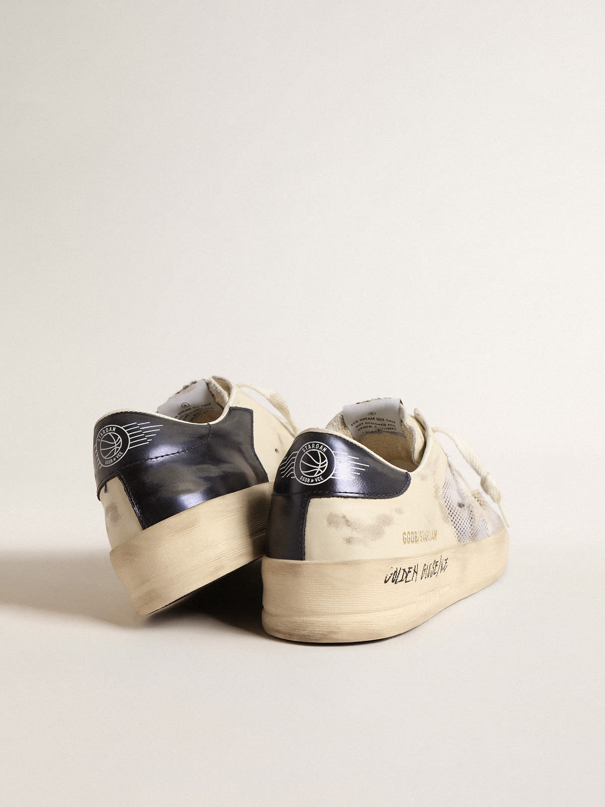 Stardan in white leather and mesh with blue metallic heel tab | Golden Goose