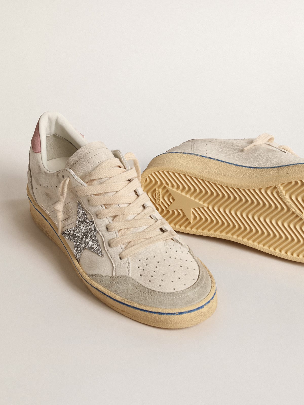 Golden Goose - Ball Star LTD with glitter star and pink suede heel tab in 