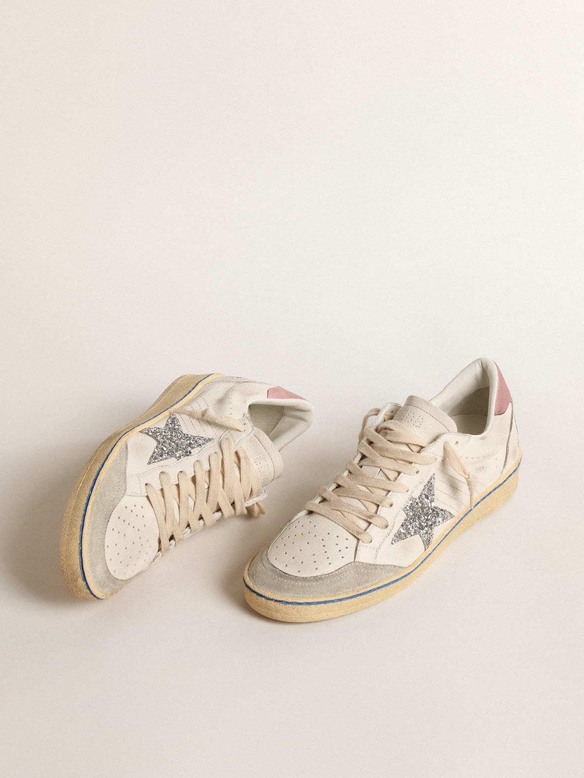Golden Goose - Ball Star LTD with glitter star and pink suede heel tab in 