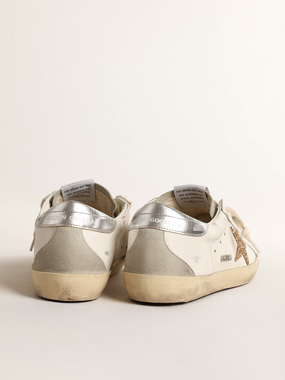 Golden Goose - Super-Star with gold glitter star and ice-gray suede inserts in 