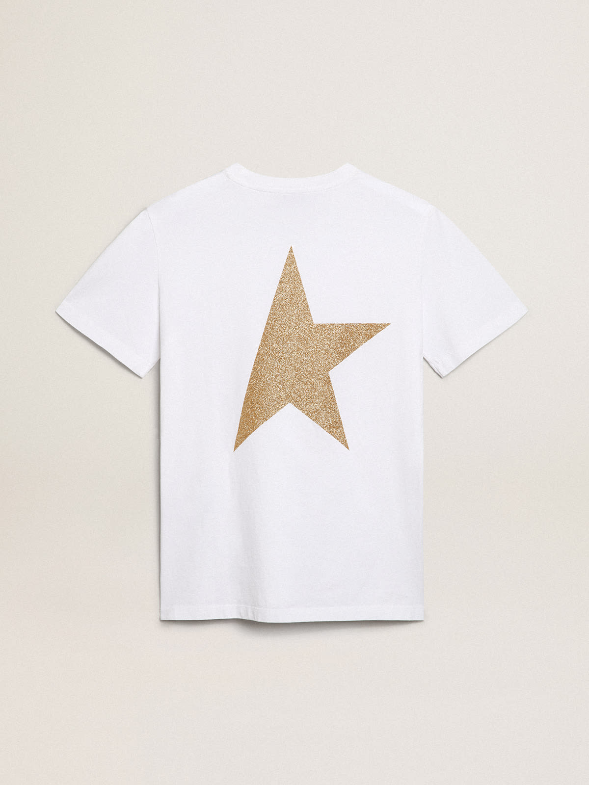 Golden Goose - Women's white T-shirt with gold glitter logo and star in 