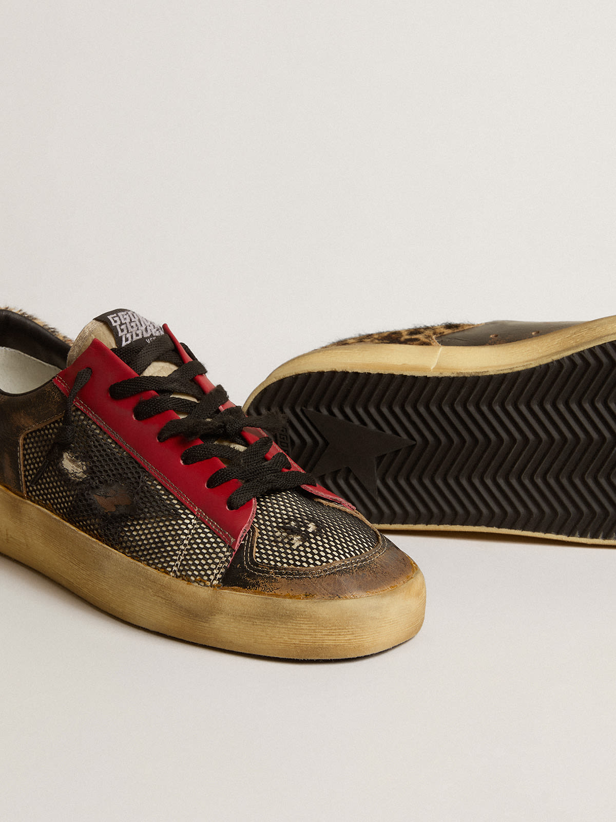 Golden Goose - Men's Stardan LAB in mesh with black leather inserts and leopard heel tab  in 