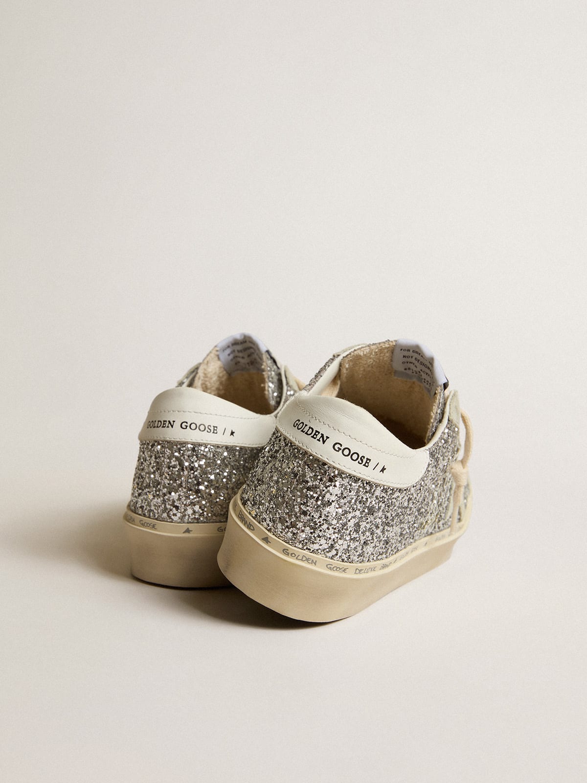 Golden Goose - Hi Star in silver glitter with suede star and white heel tab in 