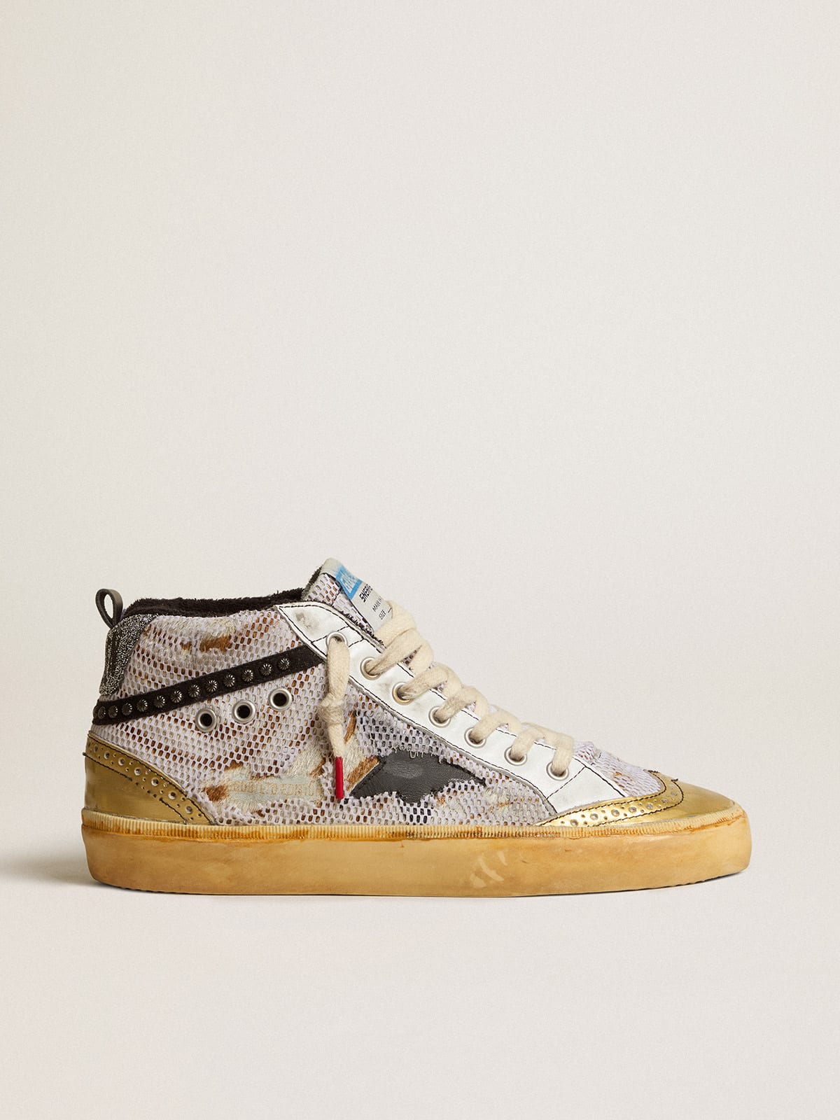 Mid Star LAB in pony skin and mesh with black star and studded flash |  Golden Goose