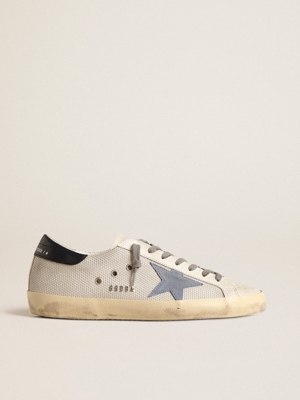 Golden Goose - Super-Star in pale silver mesh with light blue suede star in 