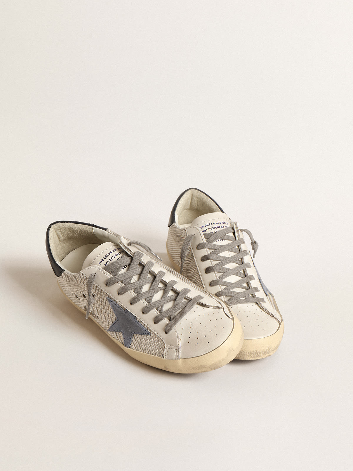 Golden Goose - Super-Star in pale silver mesh with light blue suede star in 