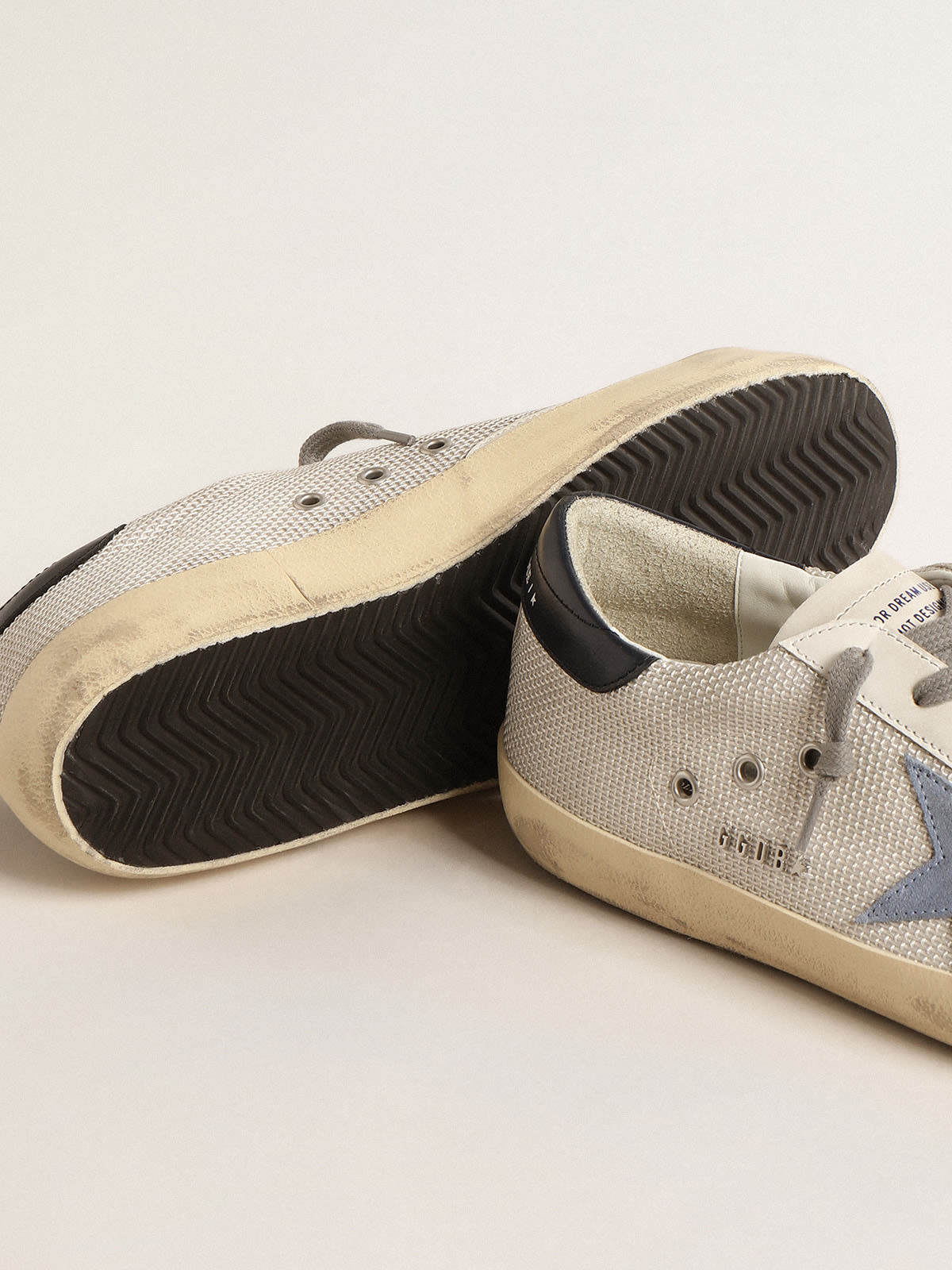 Golden Goose - Super-Star in pale silver mesh with light blue suede star in 
