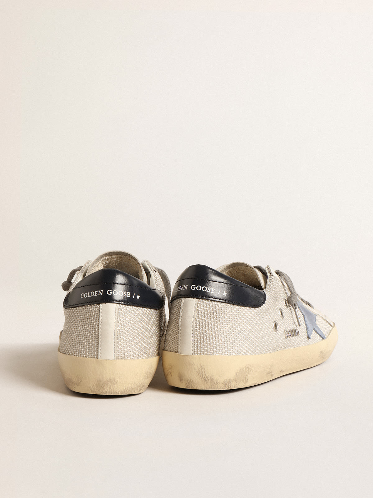 Golden Goose - Super-Star in pale silver mesh with light blue suede star in 