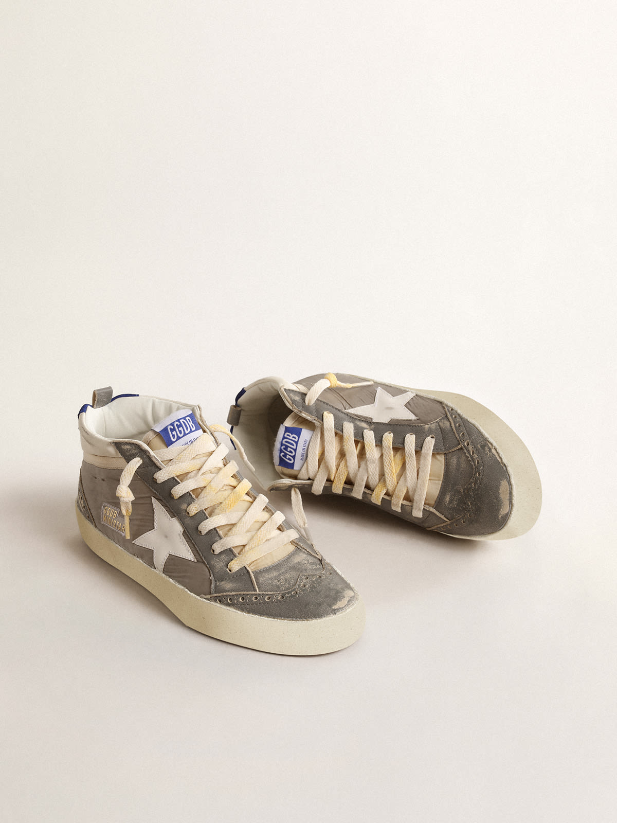 Mid Star in gray nylon and nappa leather with white leather star ...