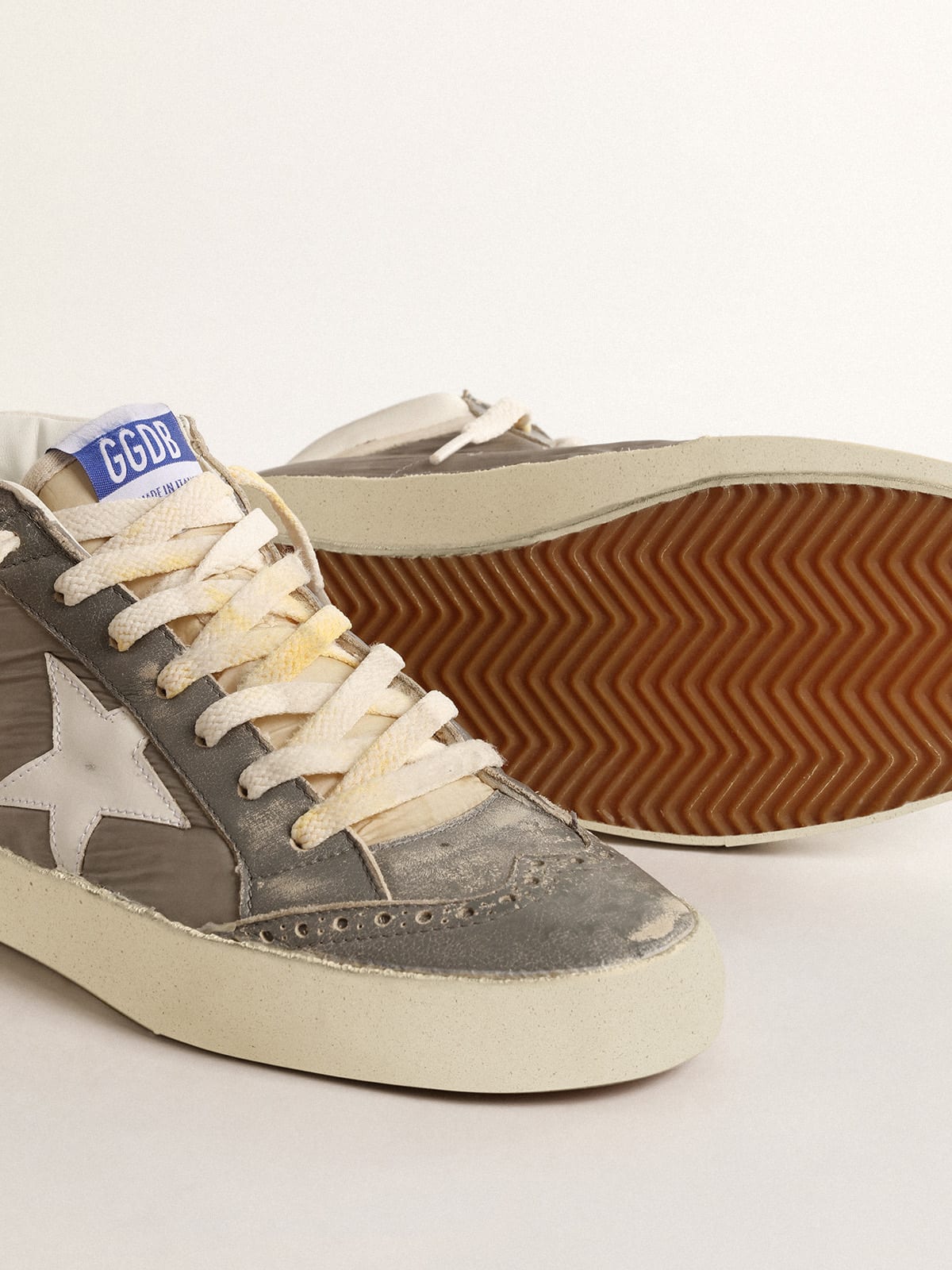 Golden Goose - Mid Star in gray nylon and nappa leather with white leather star in 
