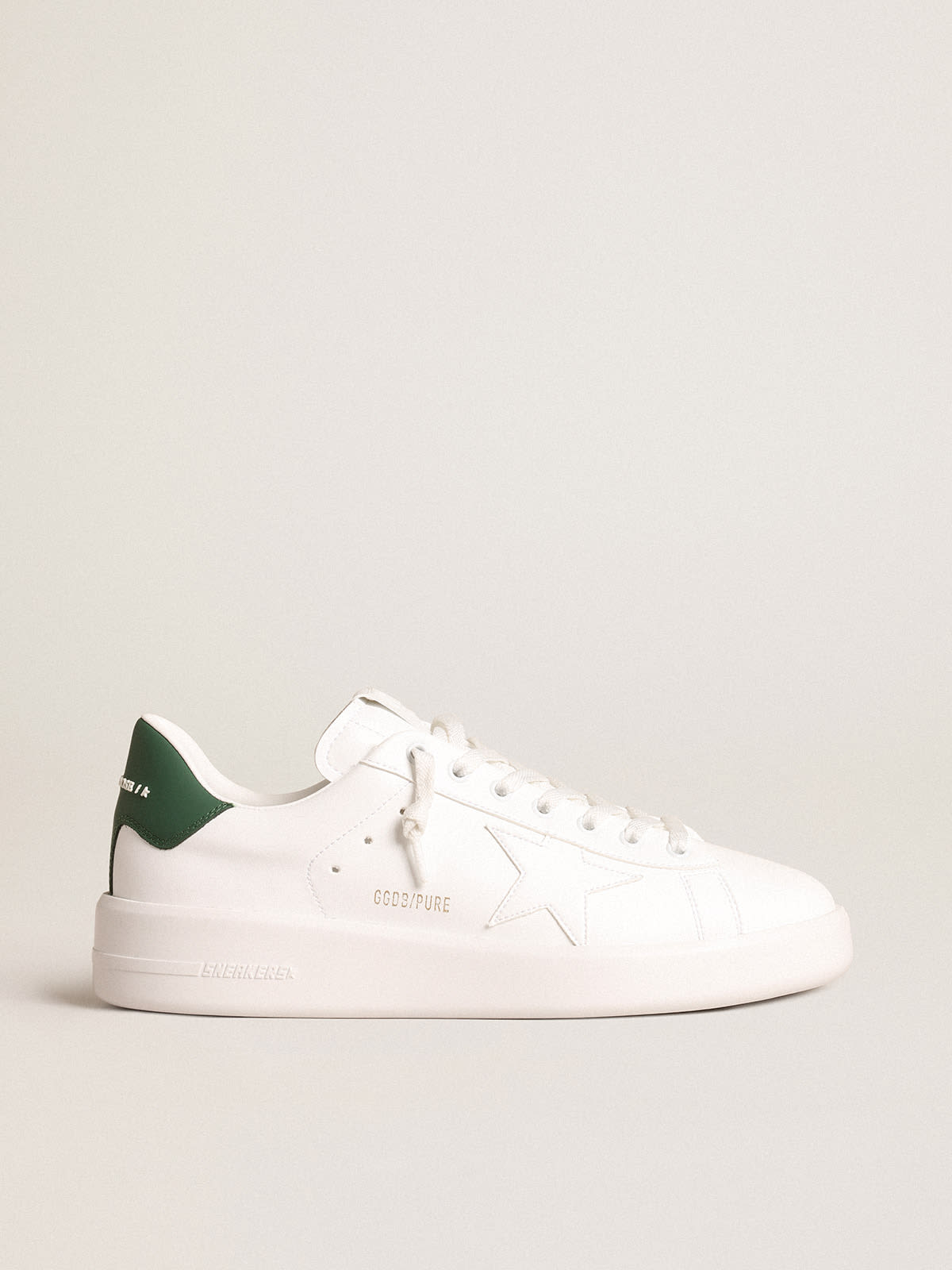 Purestar with white bio-based star and mat green leather heel tab | Golden  Goose