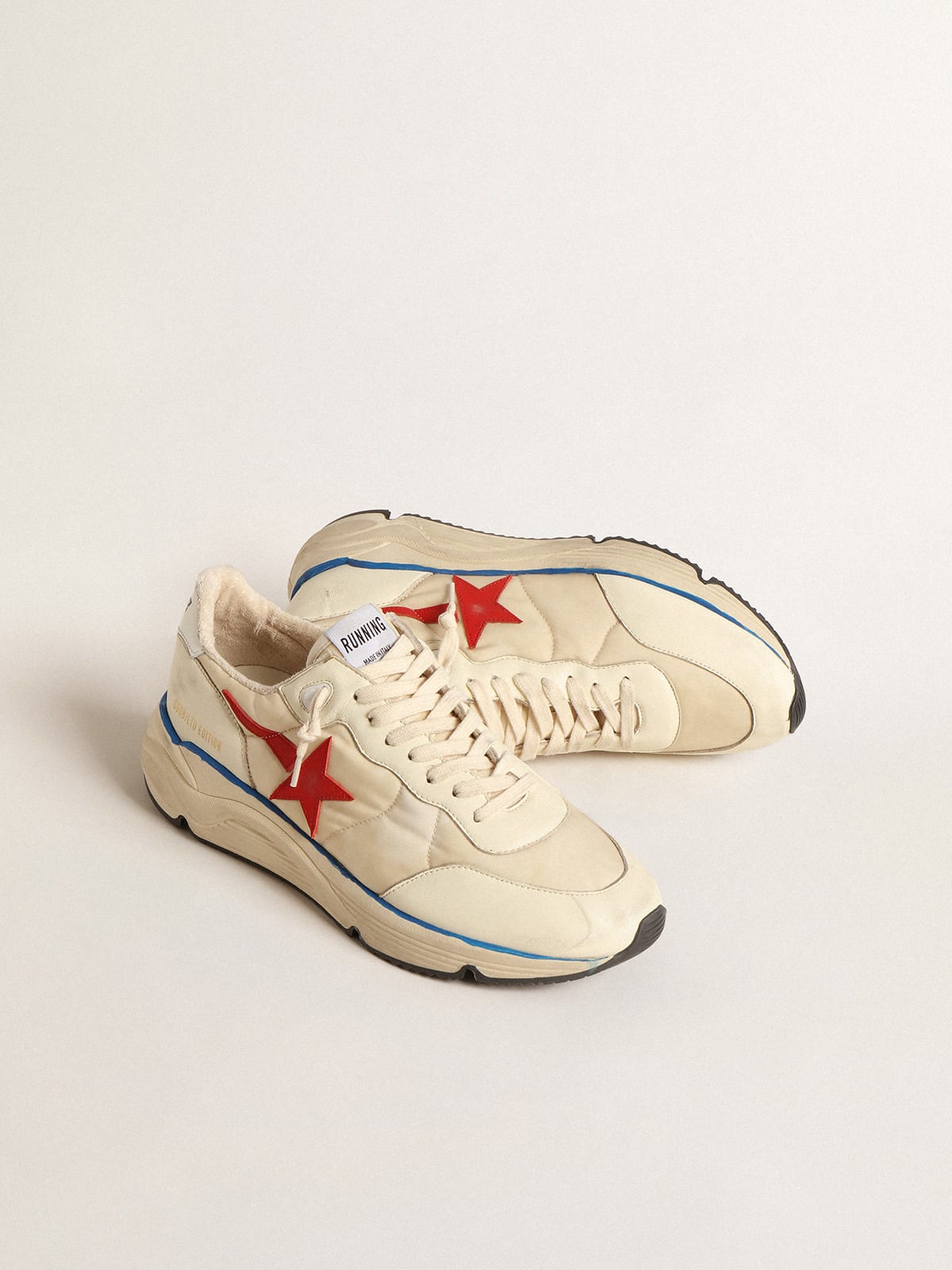 Men's Running Sole LTD in beige nylon with red leather star