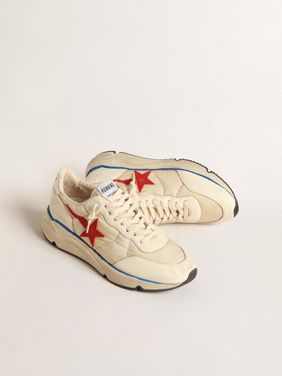 Golden Goose - Men’s Running Sole LTD in beige nylon with red leather star in 