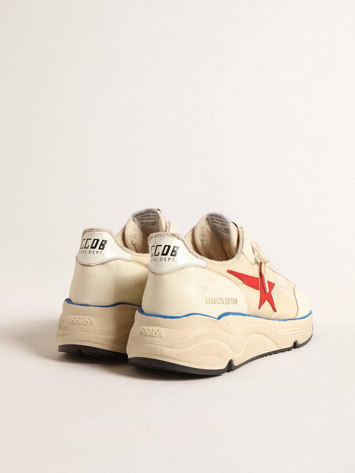 Golden Goose - Men’s Running Sole LTD in beige nylon with red leather star in 