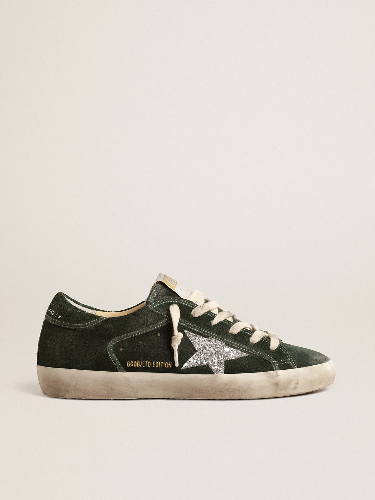 Golden Goose - Super-Star LTD in green suede with silver glitter star in 