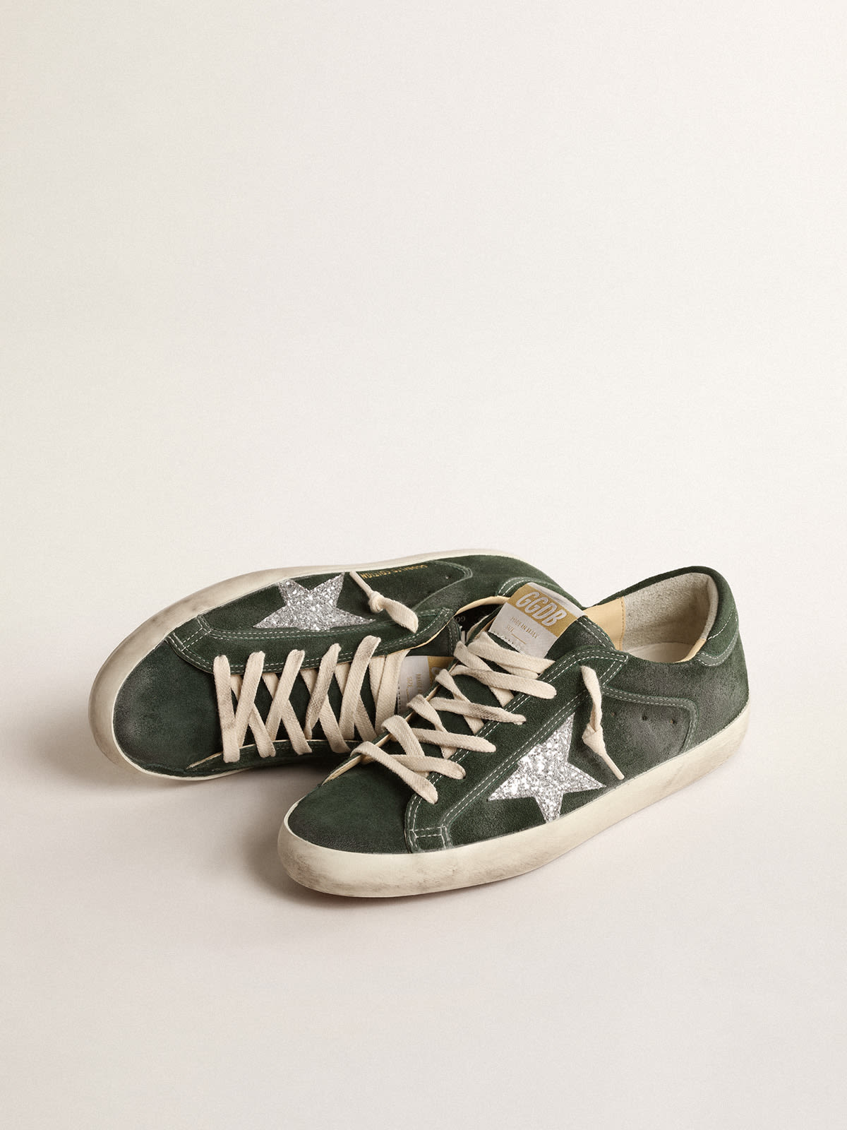 Golden Goose - Super-Star LTD in green suede with silver glitter star in 