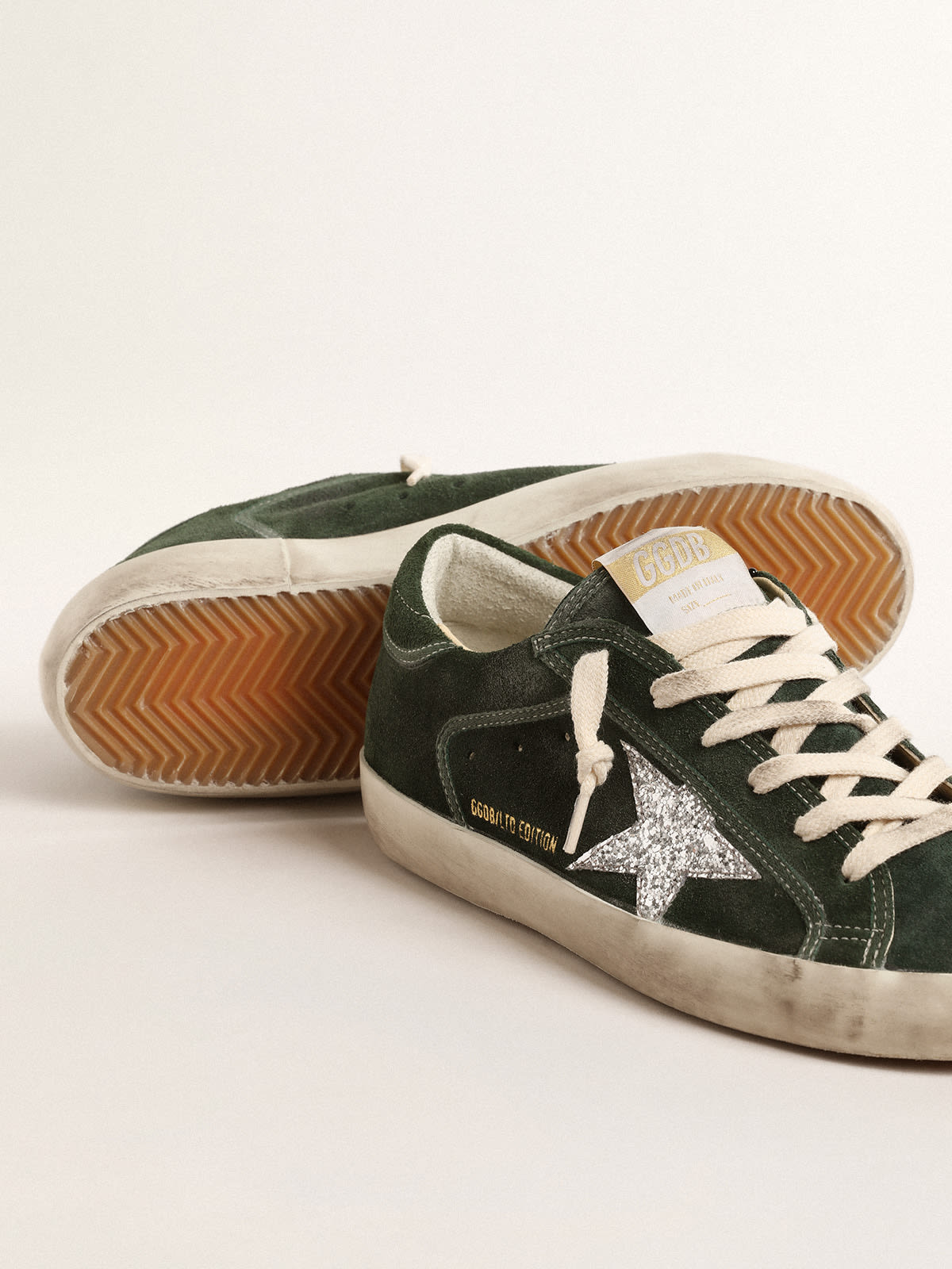 Golden Goose - Super-Star LTD in green suede with silver glitter star in 