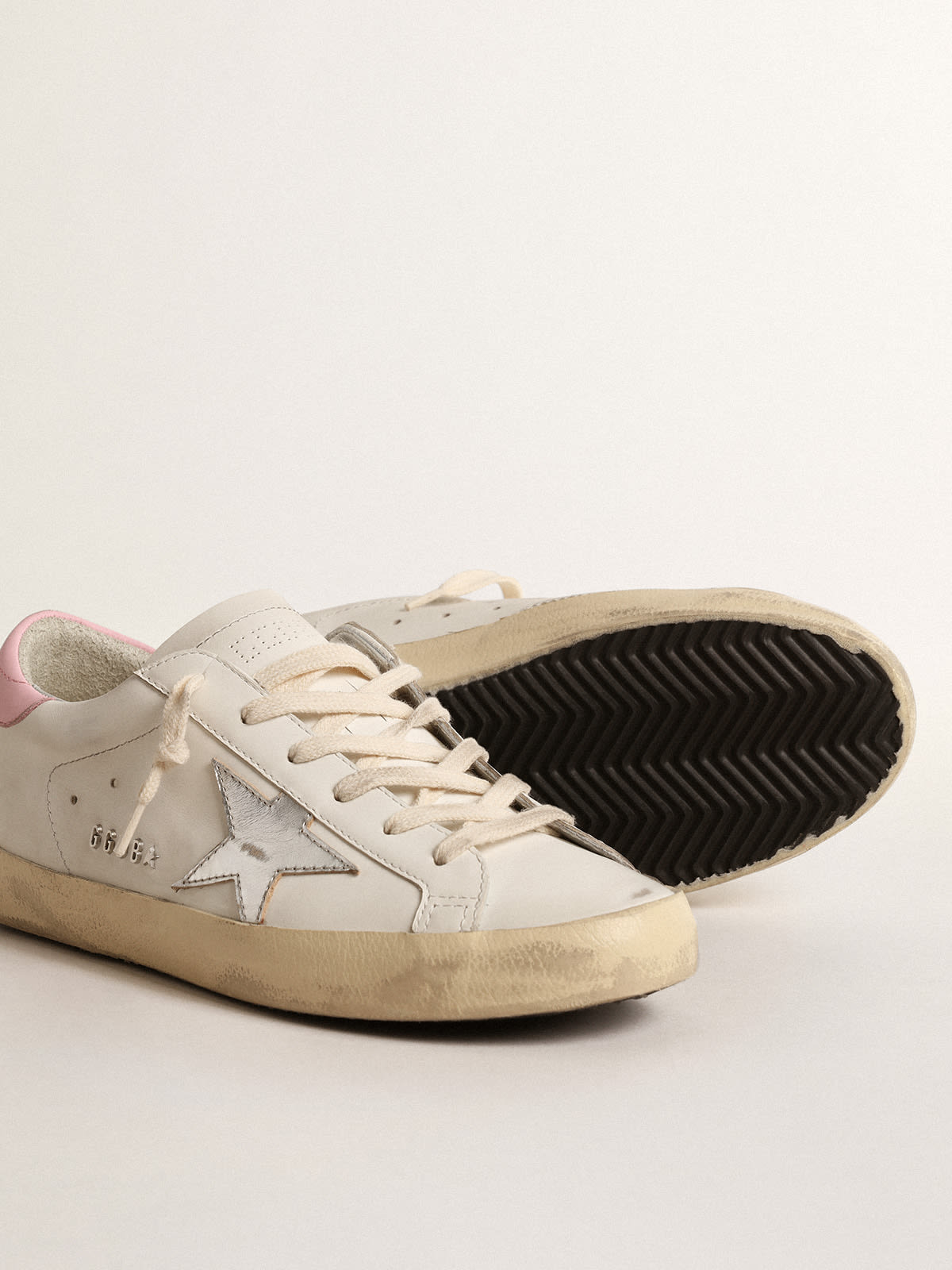 Golden Goose - Super-Star with Silver Leather Star and Pink Heel Tab, Woman, Size: 38