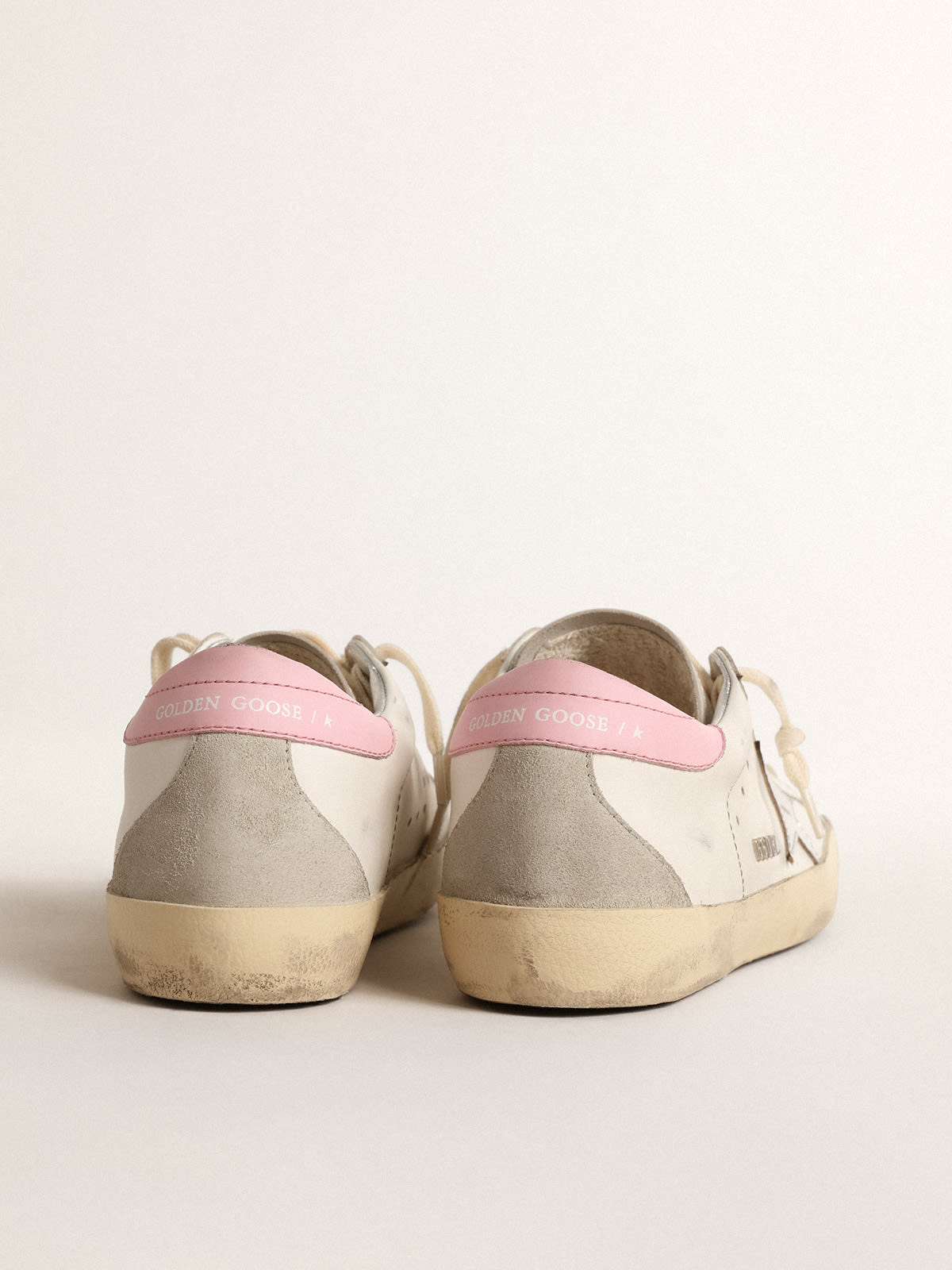 Golden Goose - Super-Star with silver leather star and pink heel tab in 