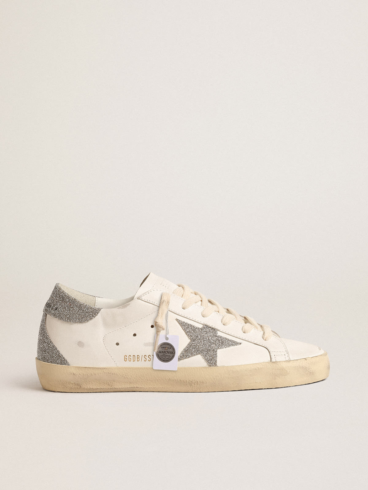 Golden Goose - Women’s Super-Star with silver Swarovski crystal star and heel tab in 