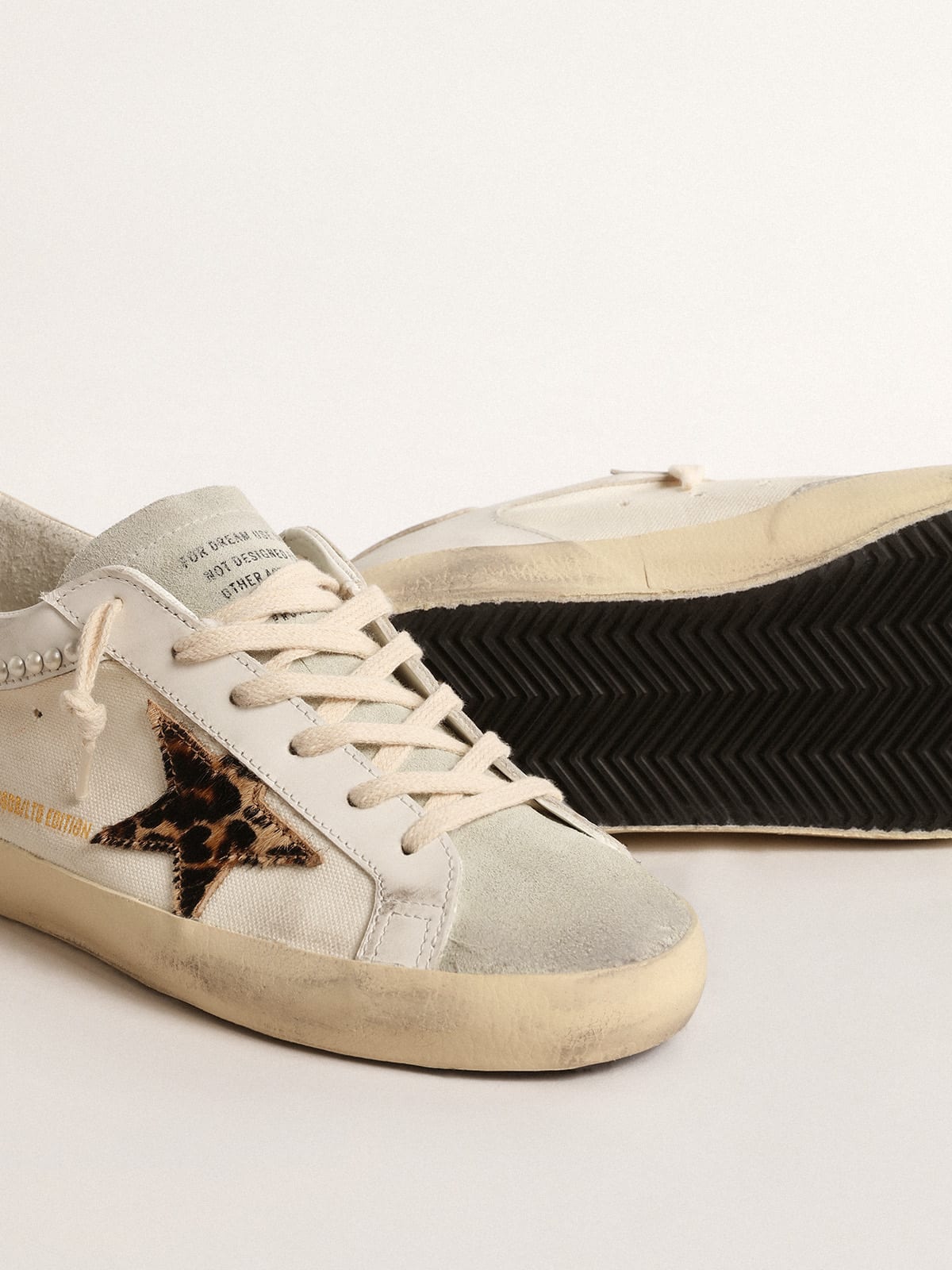 Golden Goose - Super-Star LTD in canvas and leather with leopard-print pony skin star in 
