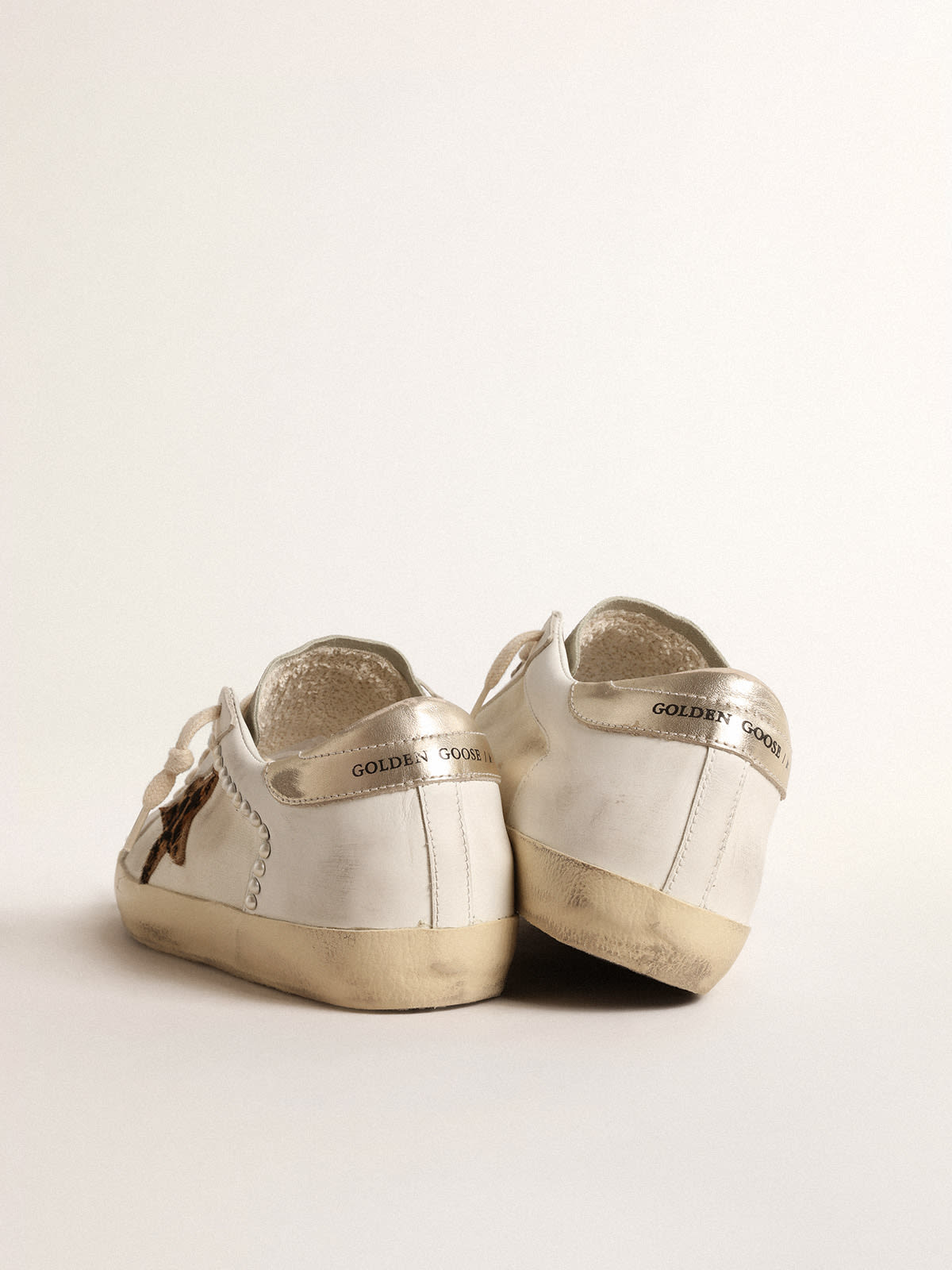 Golden Goose - Super-Star LTD in canvas and leather with leopard-print pony skin star in 