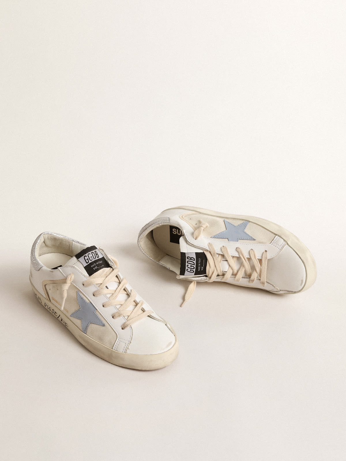 Golden Goose - Super-Star LTD with light blue star and silver leather heel tab in 