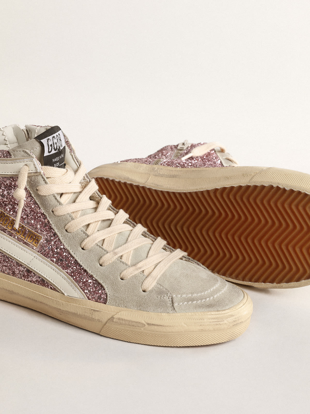 Golden Goose - Slide in lilac glitter with white leather star and flash in 