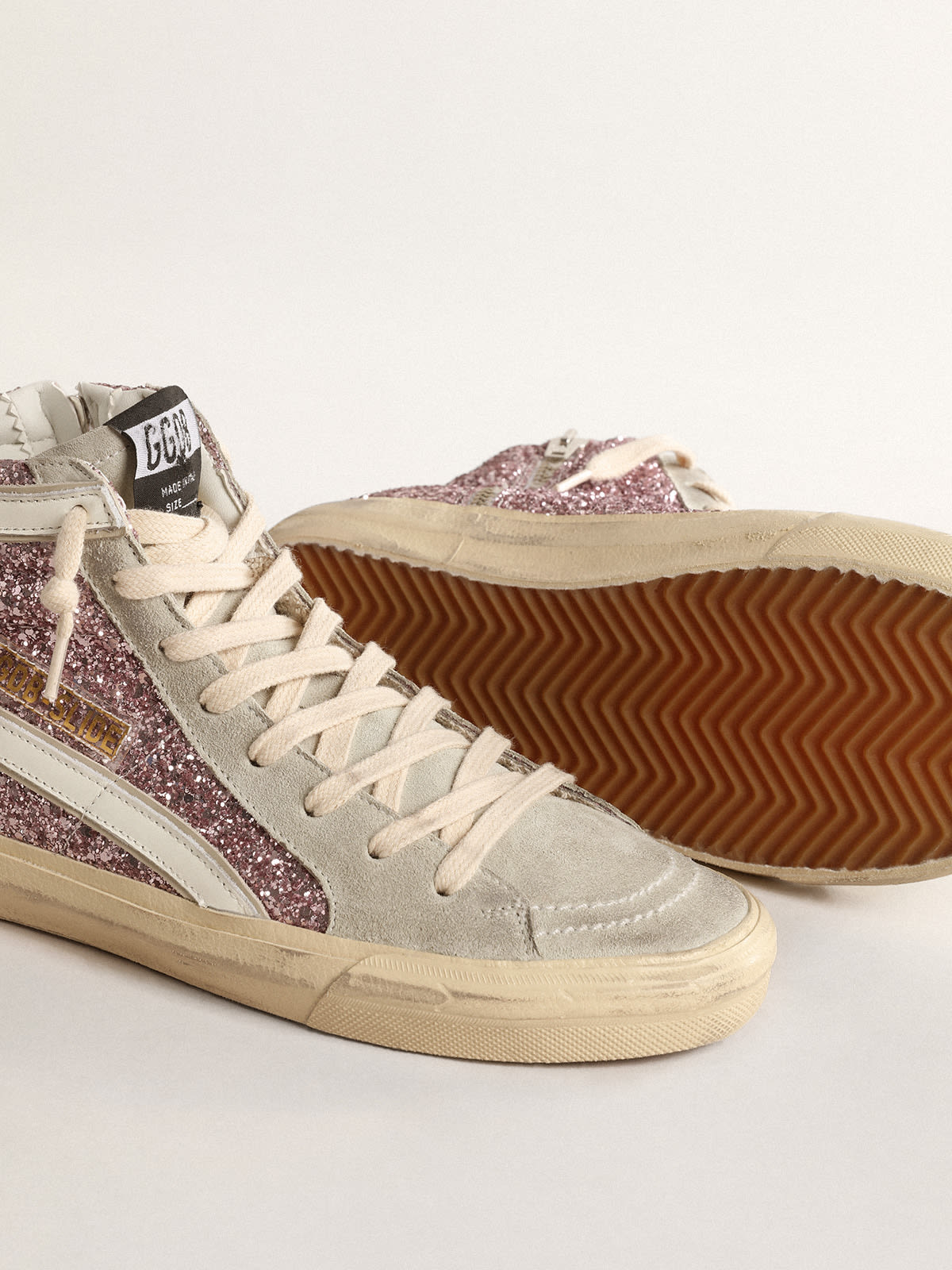 Slide in lilac glitter with white leather star and flash | Golden Goose