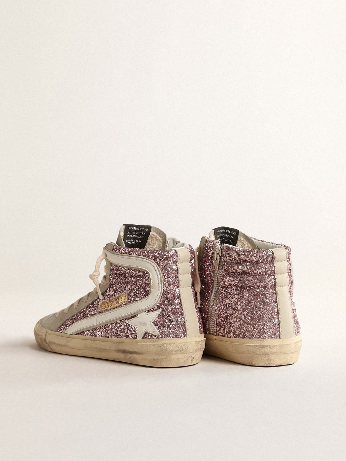 Golden Goose - Slide in lilac glitter with white leather star and flash in 