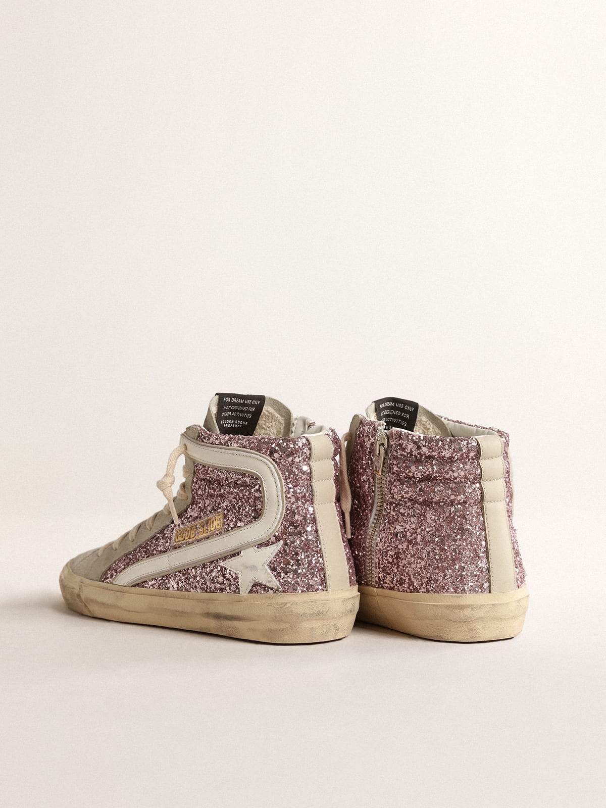 Slide in lilac glitter with white leather star and flash | Golden Goose