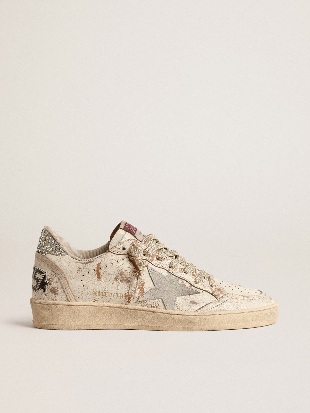 Golden Goose - Super-Star with Gold Star and Black Glitter Heel Tab, Woman, Size: 38